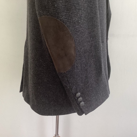 VTG Executive Collection Brown Gray Tweed Leather Button Suede Elbow Patch Coat - Picture 6 of 16